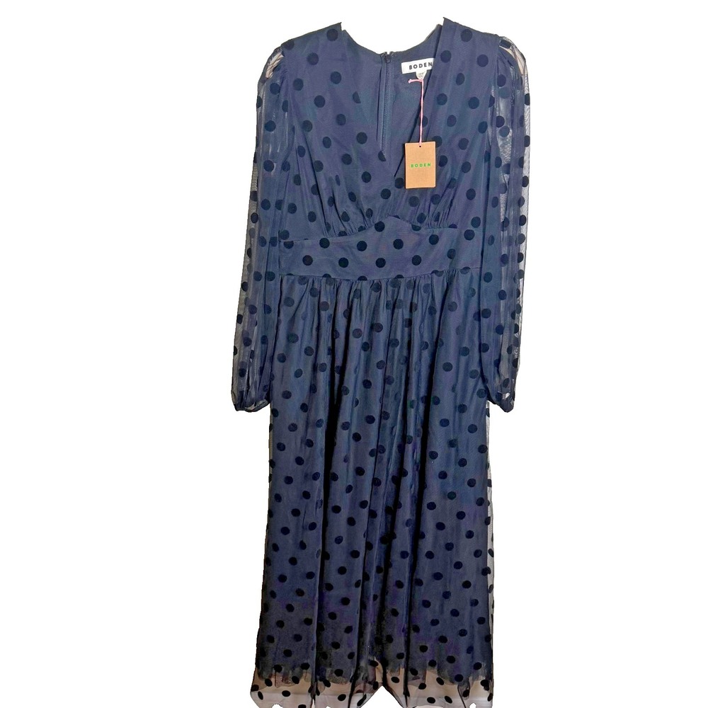 Boden Black Polka Dotted Long Sleeve Dress Polka Dot NWT Sz 8R Fun Tulle Classic - Picture 4 of 13